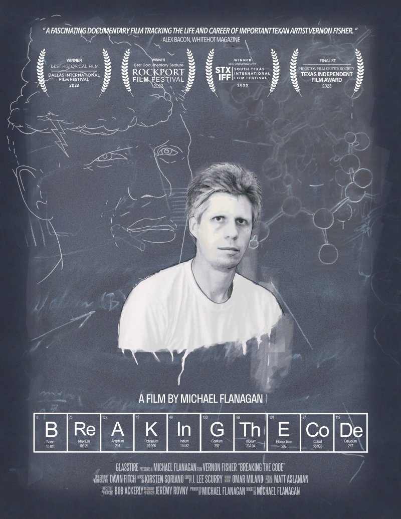 Black and white movie poster with a photo of a man and text that reads "Breaking the Code"