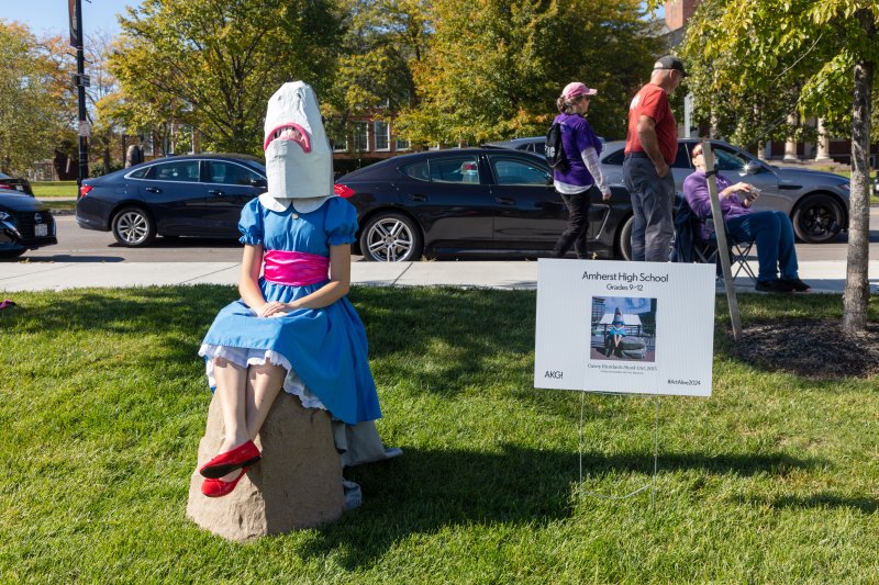 A child dressed up as Buffalo's "Shark Girl" 