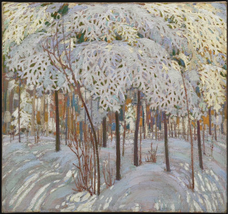 Painting of a wintery forest scene