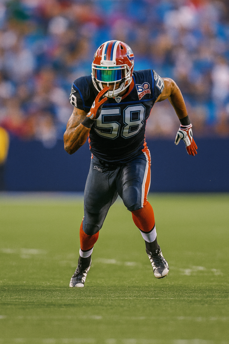 An American football player running on a field