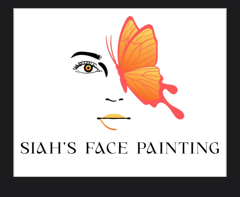 An image of a woman's face with a butterfly covering most of it and the text Siah's Face Painting
