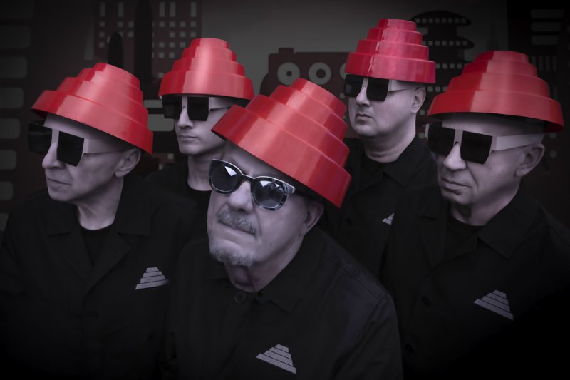 The band DEVO with matching red hats