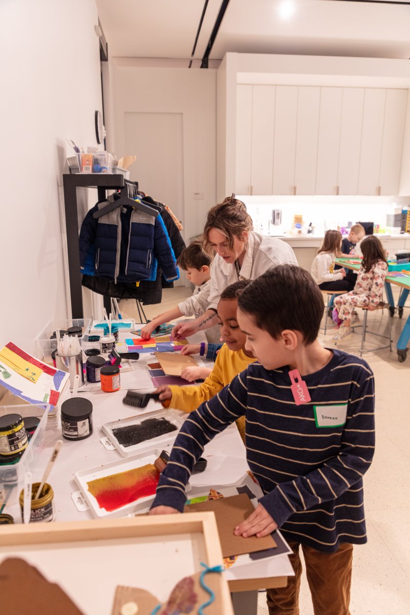 Children and instructor in an art class