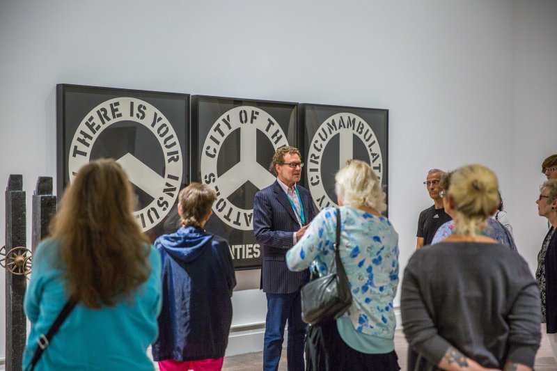 Deputy Director Joe Lin-Hill leads a gallery talk of Robert Indiana: A Sculpture Retrospective