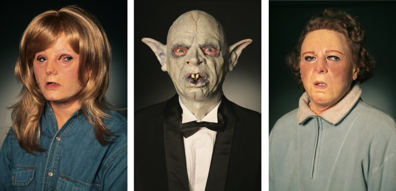 Three photographs of people in masks