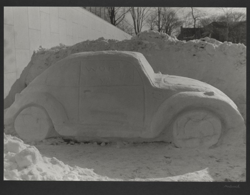 Snow sculpture of a car 