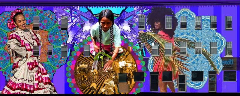 A rendering of the working design for Betsy Casañas's mural at 585 Niagara Street