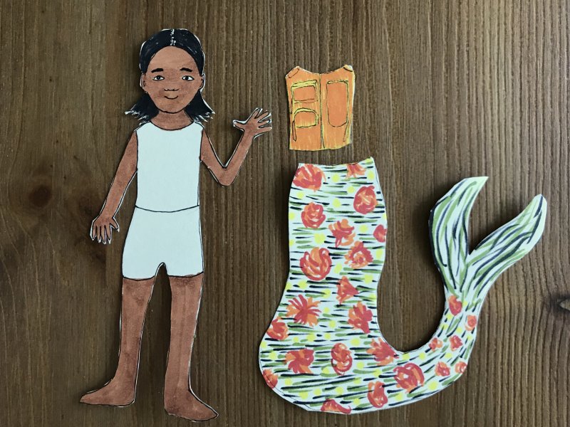 Paper dolls - a person, a shirt, and a mermaid tail