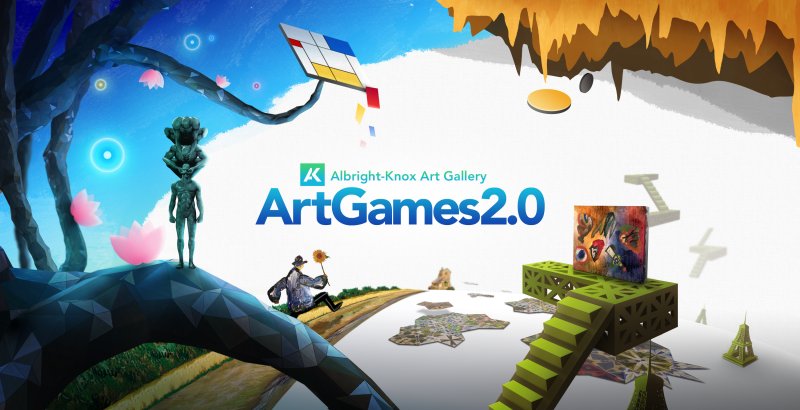 ArtGames 2.0 promotional art with visual elements from each of the seven games