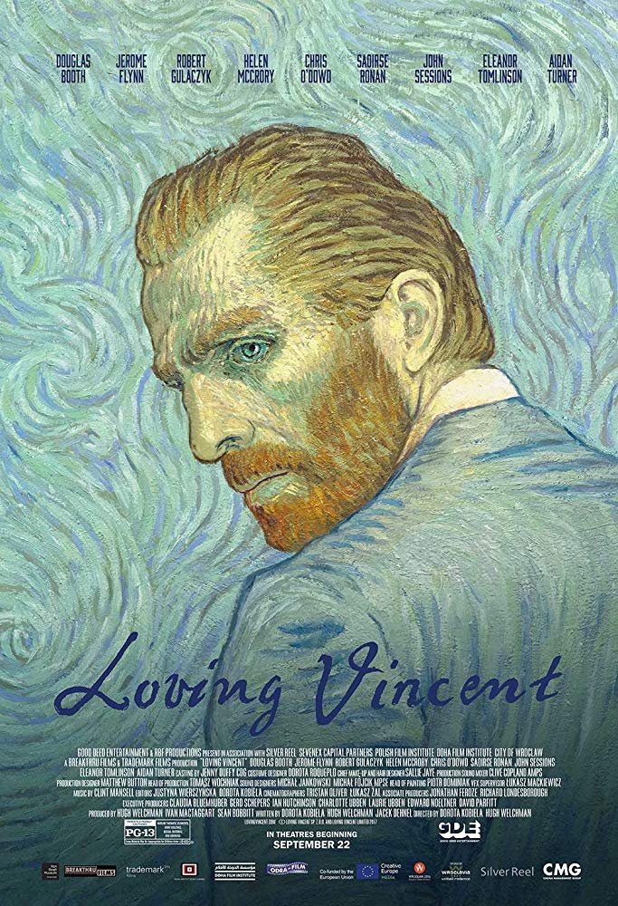 An illustration of Vincent van Gogh on a movie poster for "Loving Vincent"