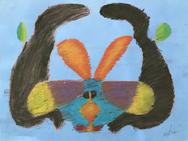 An oil pastel drawing of a fictional animal