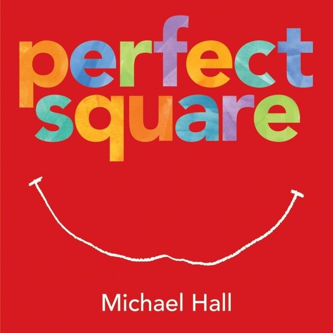 Book cover that says "Perfect Square" in multi-colored letters on a red background