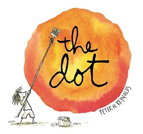 A book cover with a small figure painting a large orange circle