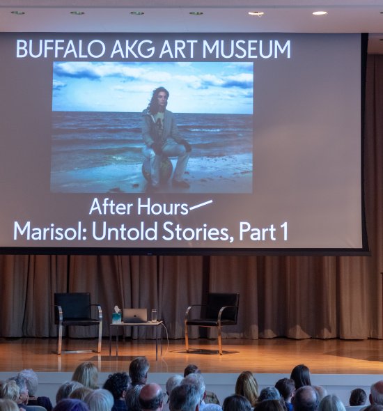 A person giving a presentation on an auditorium stage